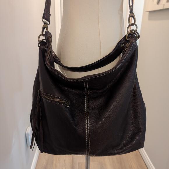 Roots Dark Brown Leather Hobo Bag with Contrast Stitching - Picture 7 of 11
